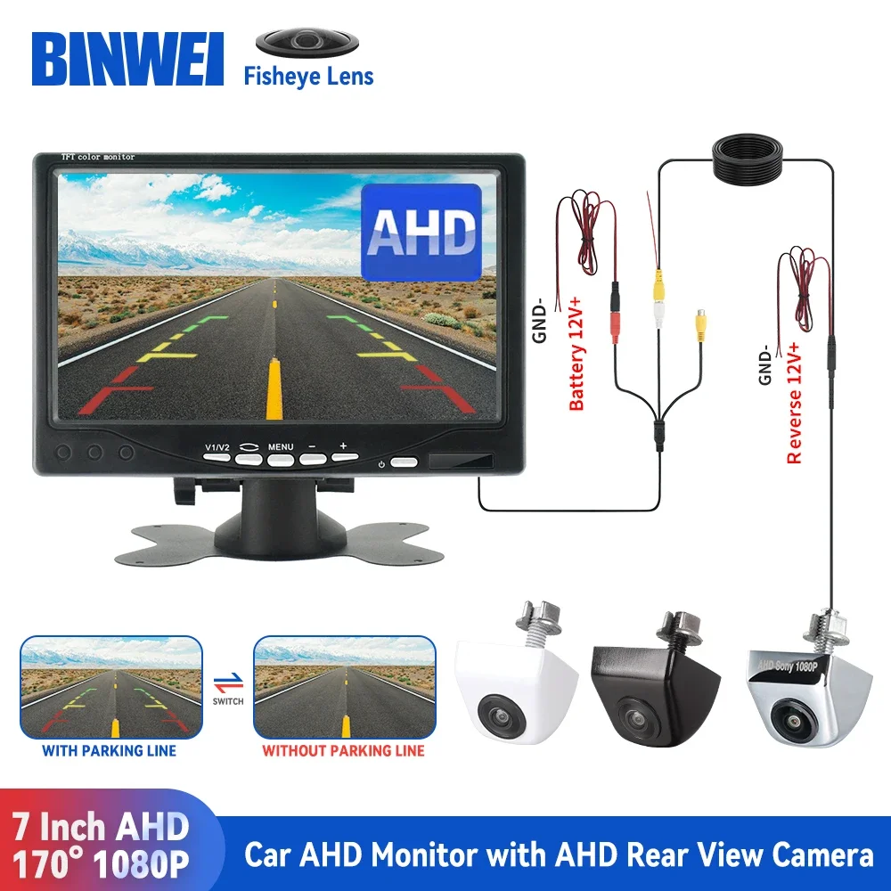 BINWEI AHD Автомобильная камера заднего вида 1080P с монитором для парковки автомобиля Передняя камера ночного видения камера с 7-дюймовым экраном 1024*600
BINWEI AHD Автомобильная камера заднего вида 1080P с монитором для парковки автомобиля Передняя камера ночного видения камера с 7-дюймовым экраном 1024*600