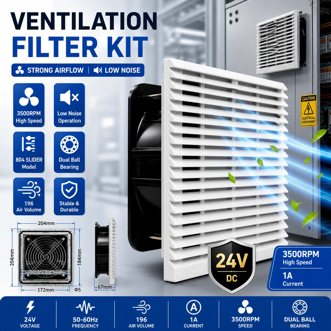 SLIDER 804 IP44 Ventilation Filter Kit 204x204x85mm Industrial Fan 89% Dustproof 110V 220V 230V 12V 24V 150mm Fan for Cabinets
SLIDER 804 IP44 Ventilation Filter Kit 204x204x85mm Industrial Fan 89% Dustproof 110V 220V 230V 12V 24V 150mm Fan for Cabinets