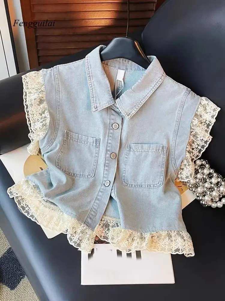Lace Patchwork Denim Vest Women Sweet Fashion Loose Casual Vest Korean Pockets Summer Elegant Design Female Vest Tops New
Lace Patchwork Denim Vest Women Sweet Fashion Loose Casual Vest Korean Pockets Summer Elegant Design Female Vest Tops New