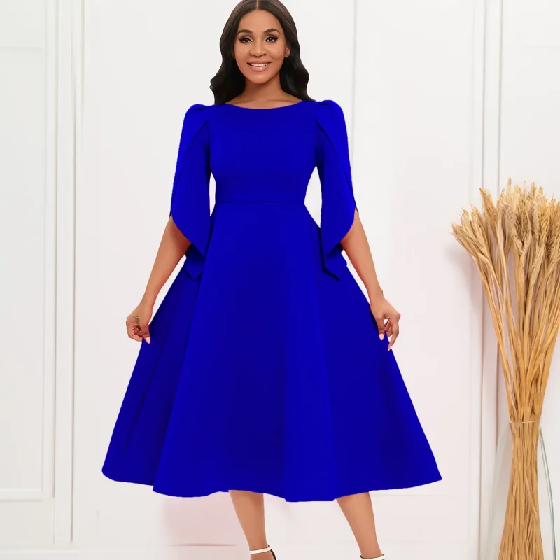 Customized Women's Dress Elegant Party Dresses Summer Solid Color Round Neck Silm Evening Dress Female Large Swing Medium Length
Customized Women's Dress Elegant Party Dresses Summer Solid Color Round Neck Silm Evening Dress Female Large Swing Medium Length