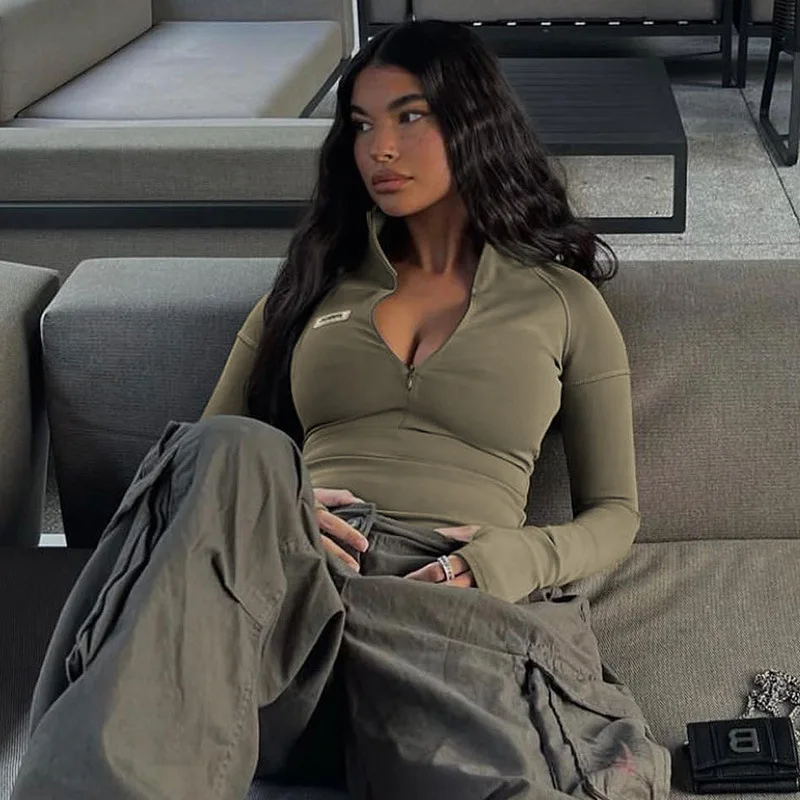 Long Sleeve Slim T Shirt Women Stand Collar Skinny Zip Crop Top Pullover Causal Basic Skinny Tees Streetwear Sexy Female Clothes
Long Sleeve Slim T Shirt Women Stand Collar Skinny Zip Crop Top Pullover Causal Basic Skinny Tees Streetwear Sexy Female Clothes