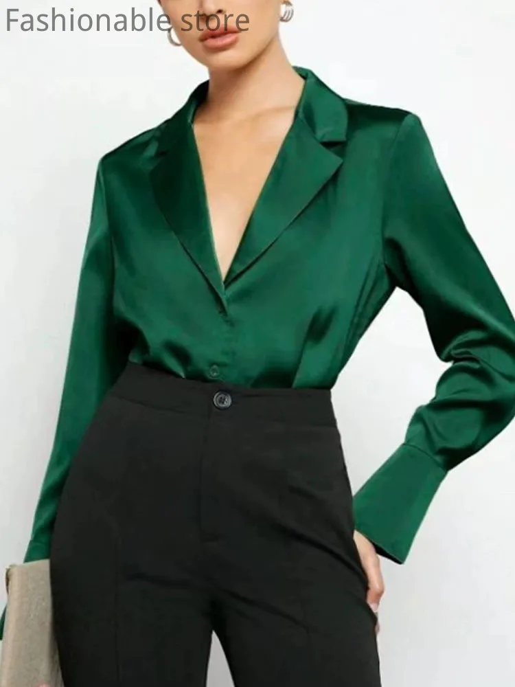 Women's Elegant Solid Color Long Sleeve Turn Down Collar Button Decor Satin Shirt Blouse
Women's Elegant Solid Color Long Sleeve Turn Down Collar Button Decor Satin Shirt Blouse