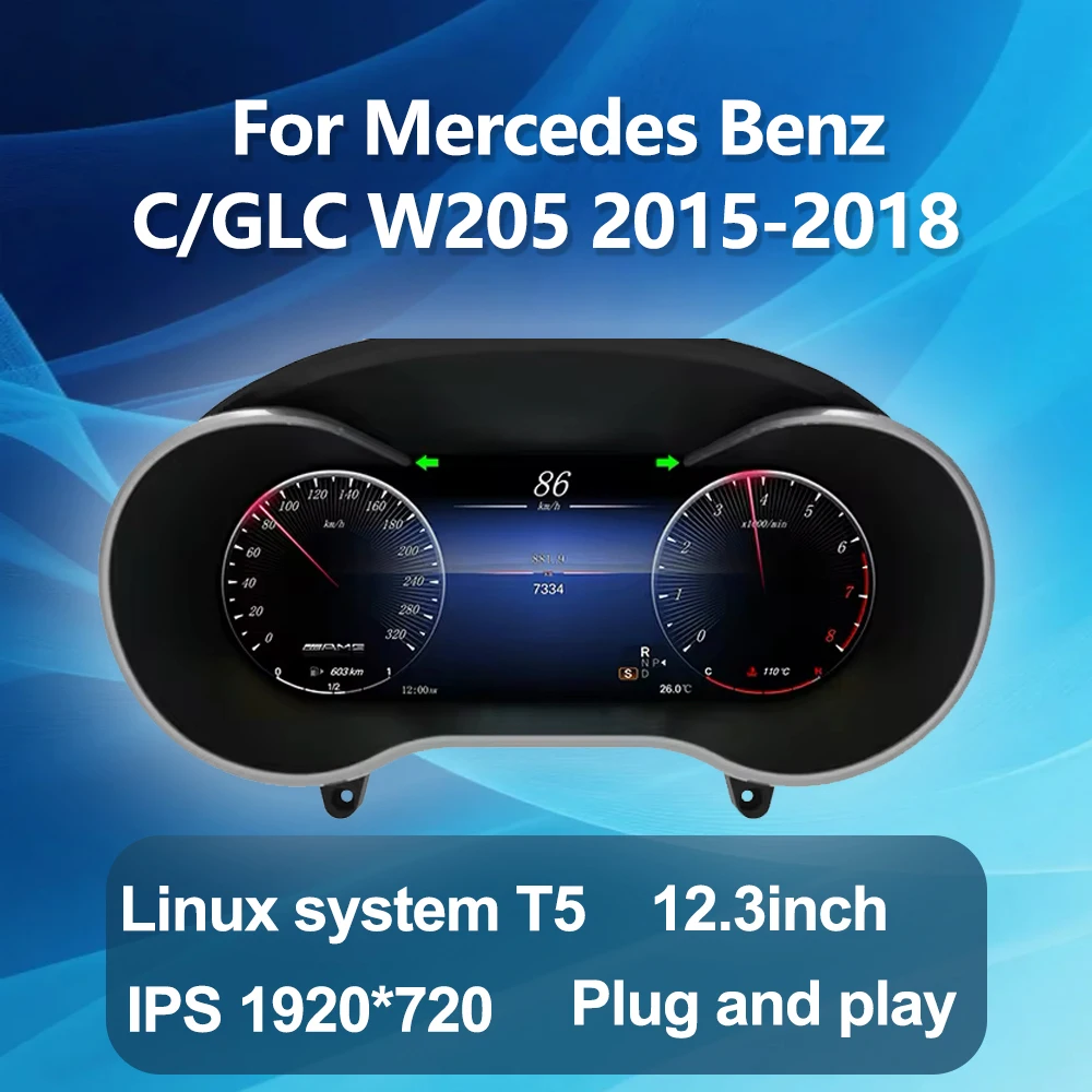 For Mercedes Benz C/GLC W205 X253 (2015-2018) 12.3 inch Digital LCD Dashboard Linux System Car Condition Display Screen
For Mercedes Benz C/GLC W205 X253 (2015-2018) 12.3 inch Digital LCD Dashboard Linux System Car Condition Display Screen