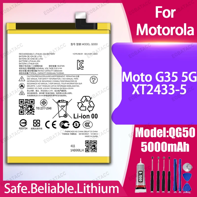Аккумулятор QG50 емкостью 5000 мАч для Motorola Moto G35 5G/XT2433-5, аккумуляторы большой емкости + бесплатные инструменты
Аккумулятор QG50 емкостью 5000 мАч для Motorola Moto G35 5G/XT2433-5, аккумуляторы большой емкости + бесплатные инструменты