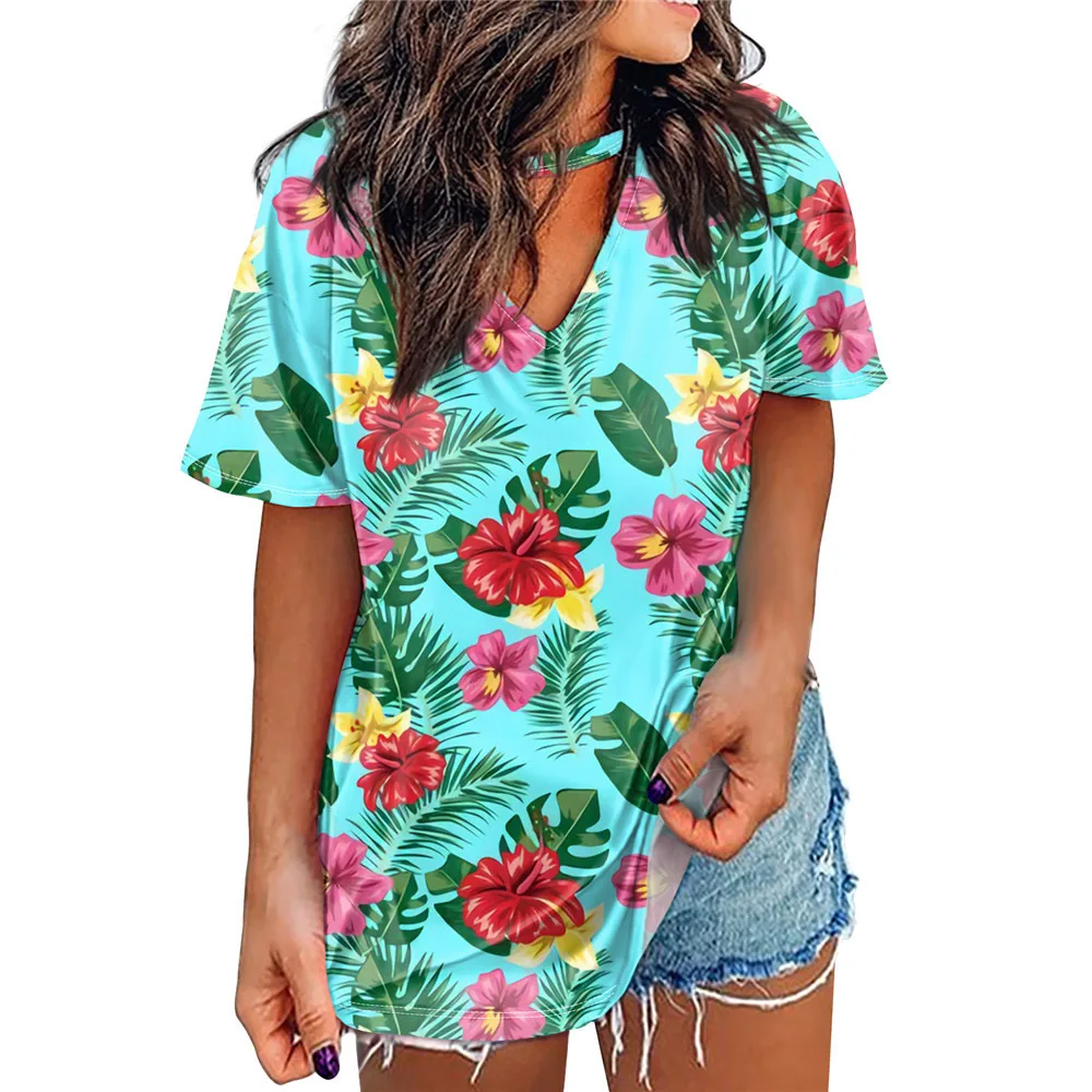 Noisydesigns New Trend Short Tops And Tees For Women Tropical Flower Pattern Prints V-Neck Spring Autumn Lady Clothes 4XL 2022
Noisydesigns New Trend Short Tops And Tees For Women Tropical Flower Pattern Prints V-Neck Spring Autumn Lady Clothes 4XL 2022