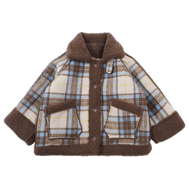 Children's Thickened Plaid Woolen Jacket Girls Autumn and Winter Warm Fleece Lined Turn-down Collar Casual Coat with Pockets Kid
Children's Thickened Plaid Woolen Jacket Girls Autumn and Winter Warm Fleece Lined Turn-down Collar Casual Coat with Pockets Kid