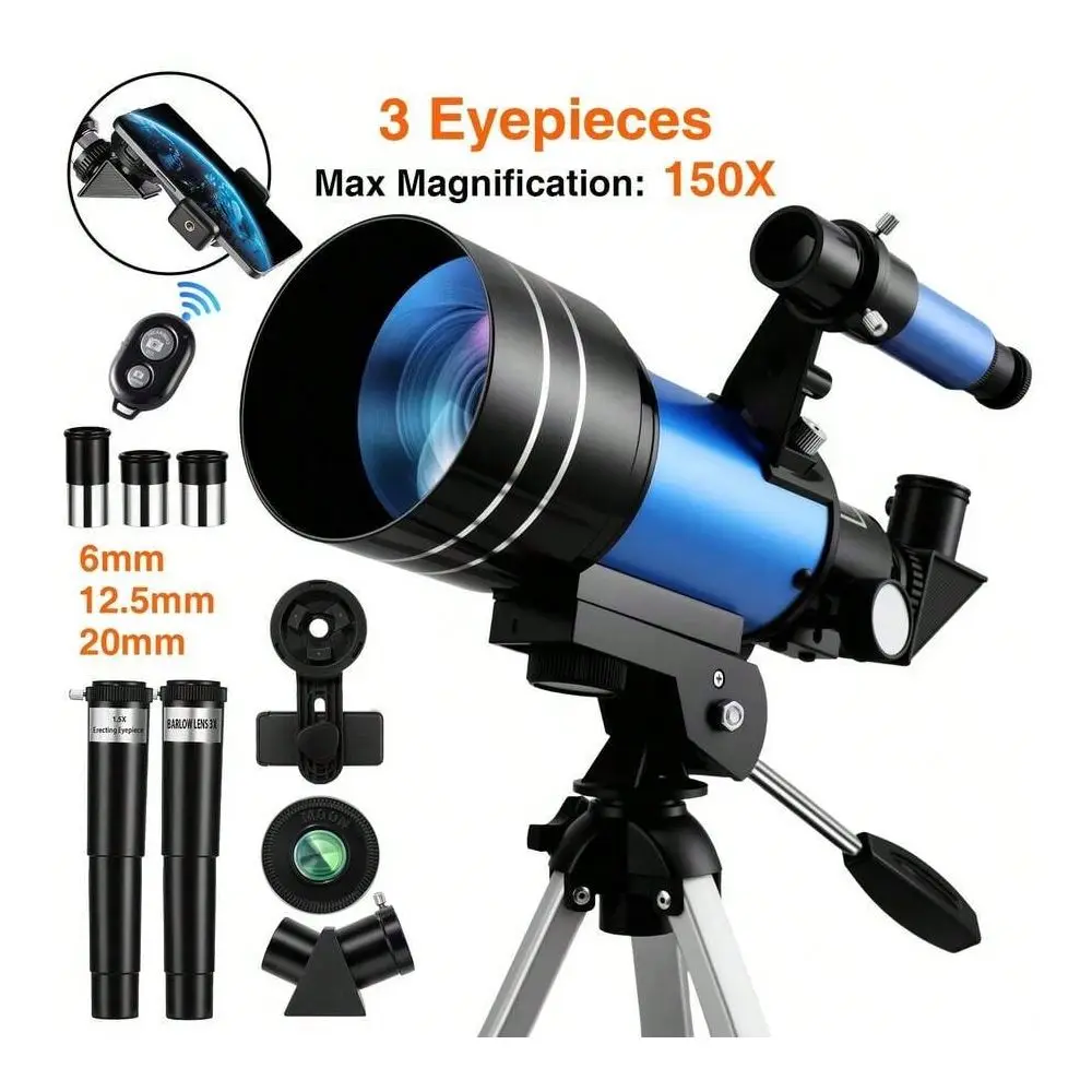 New Telescope Monocular, Astronomical Telecope For Adults High Powered, Max Magnification 150X, 70mm Aperture, 3 Eyepieces And
New Telescope Monocular, Astronomical Telecope For Adults High Powered, Max Magnification 150X, 70mm Aperture, 3 Eyepieces And
