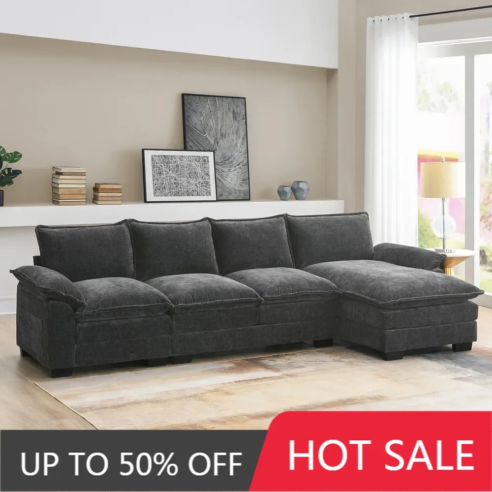 118"Chenille Sectional Sofa whit Storage Pockets 5-Seat L-Shaped Cloud Couch, Double Cushion Design for Living Room, Apartment
118"Chenille Sectional Sofa whit Storage Pockets 5-Seat L-Shaped Cloud Couch, Double Cushion Design for Living Room, Apartment