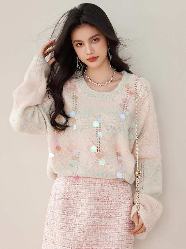 Autumn Winter New Fashion Round Neck Long Sleeve Sweater Women's Pullovers Lazy Style Sweet Sequined Knitting Tops
Autumn Winter New Fashion Round Neck Long Sleeve Sweater Women's Pullovers Lazy Style Sweet Sequined Knitting Tops