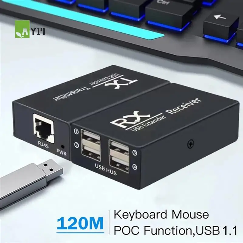 AY14 -120M USB Extender 4 Port USB2.0 Hub Extender Over RJ45 Ethernet USB UTP Extension Transmitter Receiver
AY14 -120M USB Extender 4 Port USB2.0 Hub Extender Over RJ45 Ethernet USB UTP Extension Transmitter Receiver