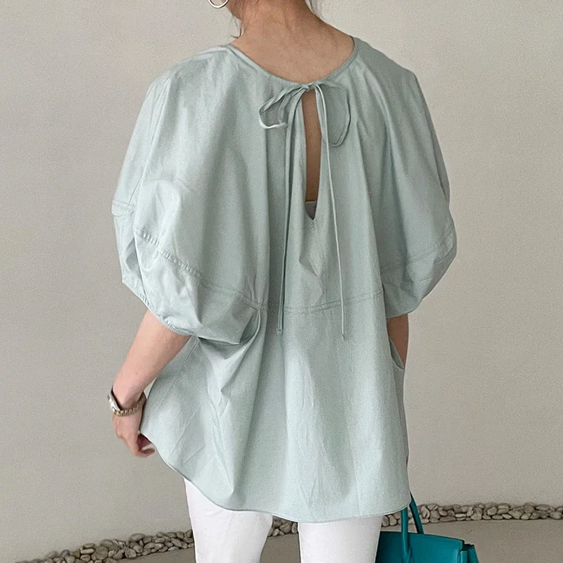 New Korean Blouses Vintage Elegant O Neck Puff Short Sleeve Shirts Summer Solid Blusas Mujer Sweet Backless Women Tops
New Korean Blouses Vintage Elegant O Neck Puff Short Sleeve Shirts Summer Solid Blusas Mujer Sweet Backless Women Tops