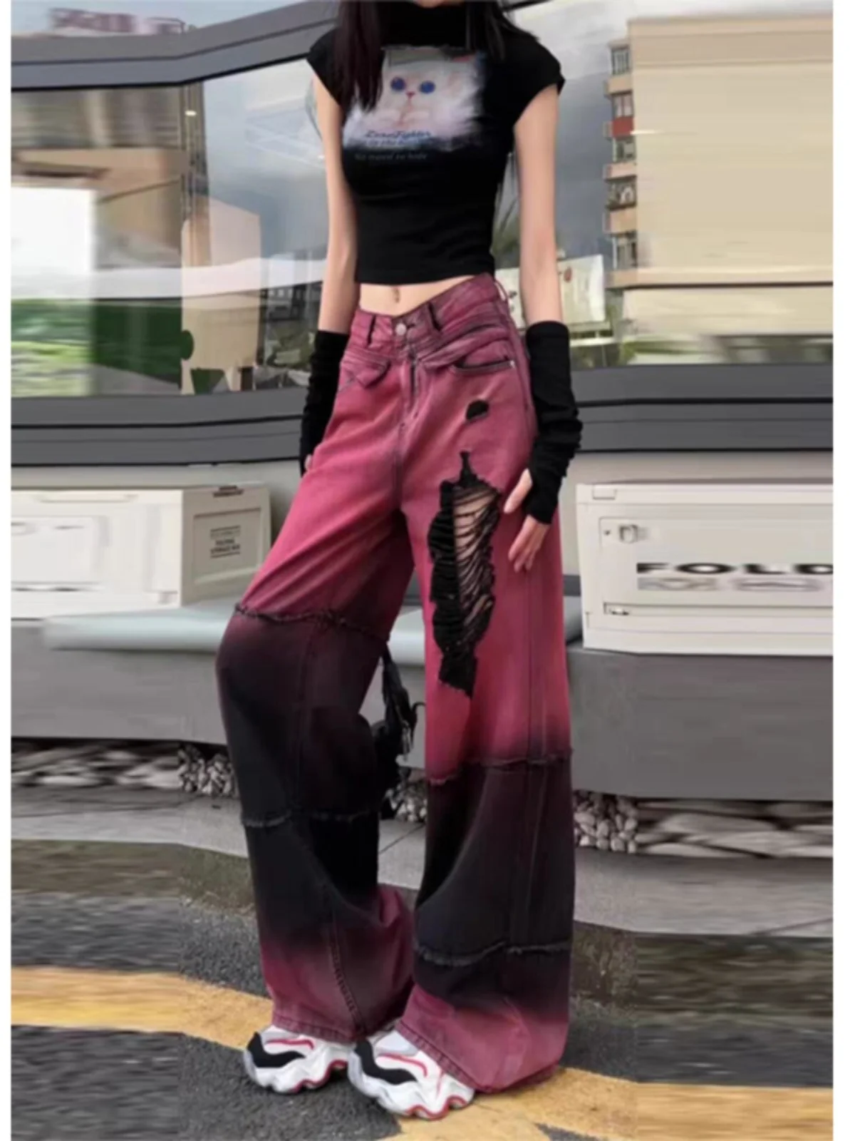 Cool Spicy Girl High Waist Straight Leg Wide Leg Jeans Color Block Bleach Hole Denim Pants Casual Style Summer Collection
Cool Spicy Girl High Waist Straight Leg Wide Leg Jeans Color Block Bleach Hole Denim Pants Casual Style Summer Collection