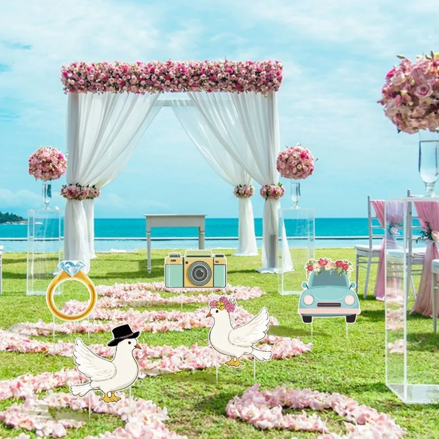5Pcs Wedding Theme Party Yard Signs with Stakes Pigeon Ring Camera Pattern Road Dration Wedding Reception Plastic Welcome Sign
5Pcs Wedding Theme Party Yard Signs with Stakes Pigeon Ring Camera Pattern Road Dration Wedding Reception Plastic Welcome Sign