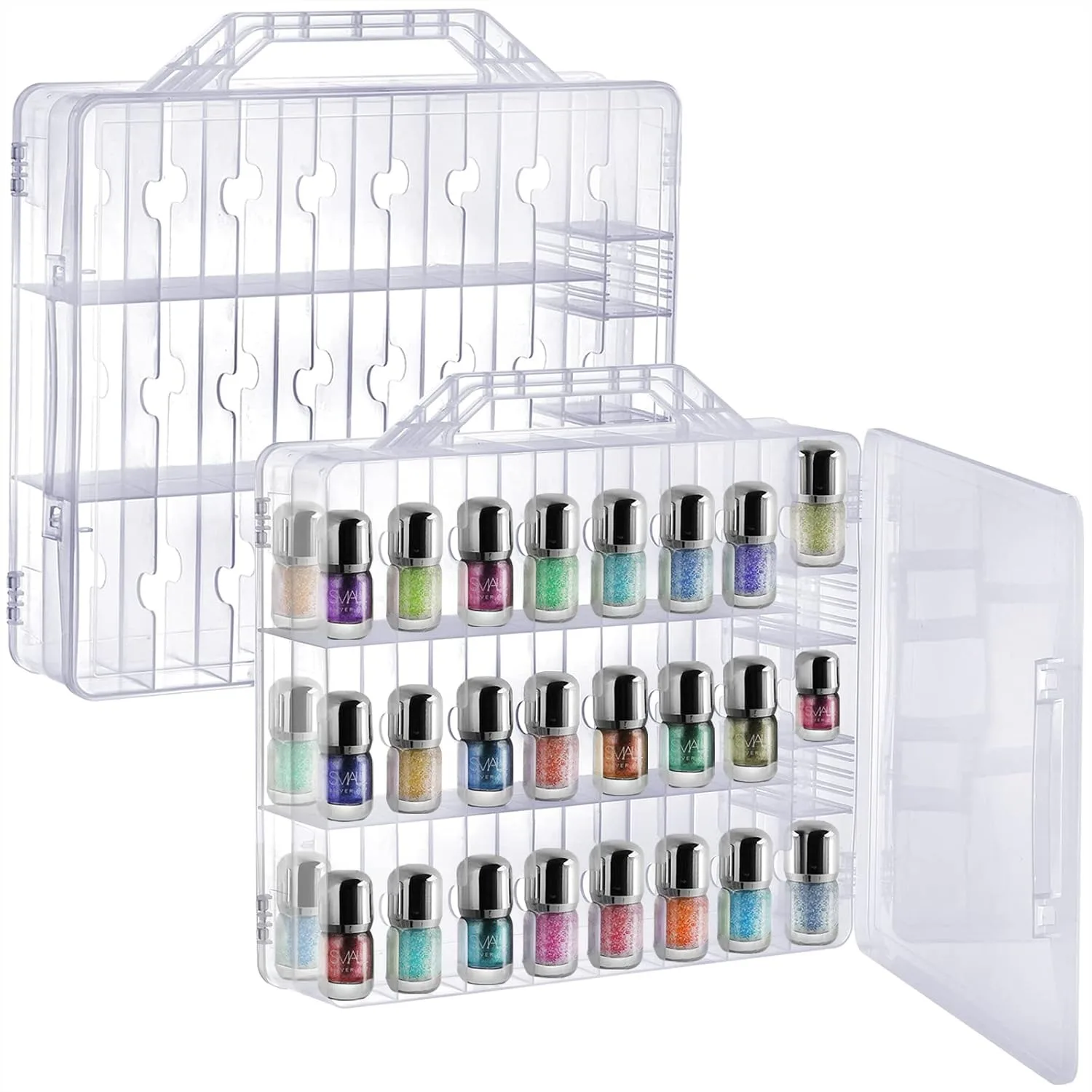 Double Sided Clear Nail Polish Organizer Box for 48 Bottles with 8 Adjustable Dividers, Space Saving Storage Case
Double Sided Clear Nail Polish Organizer Box for 48 Bottles with 8 Adjustable Dividers, Space Saving Storage Case