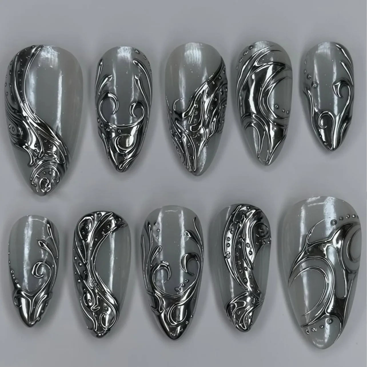 204PCS Sweet Cool Almond False Nails with Glue Gothic Silver Patterns French Fake Nails for Spice Girls Simple Wearable Manicure
204PCS Sweet Cool Almond False Nails with Glue Gothic Silver Patterns French Fake Nails for Spice Girls Simple Wearable Manicure