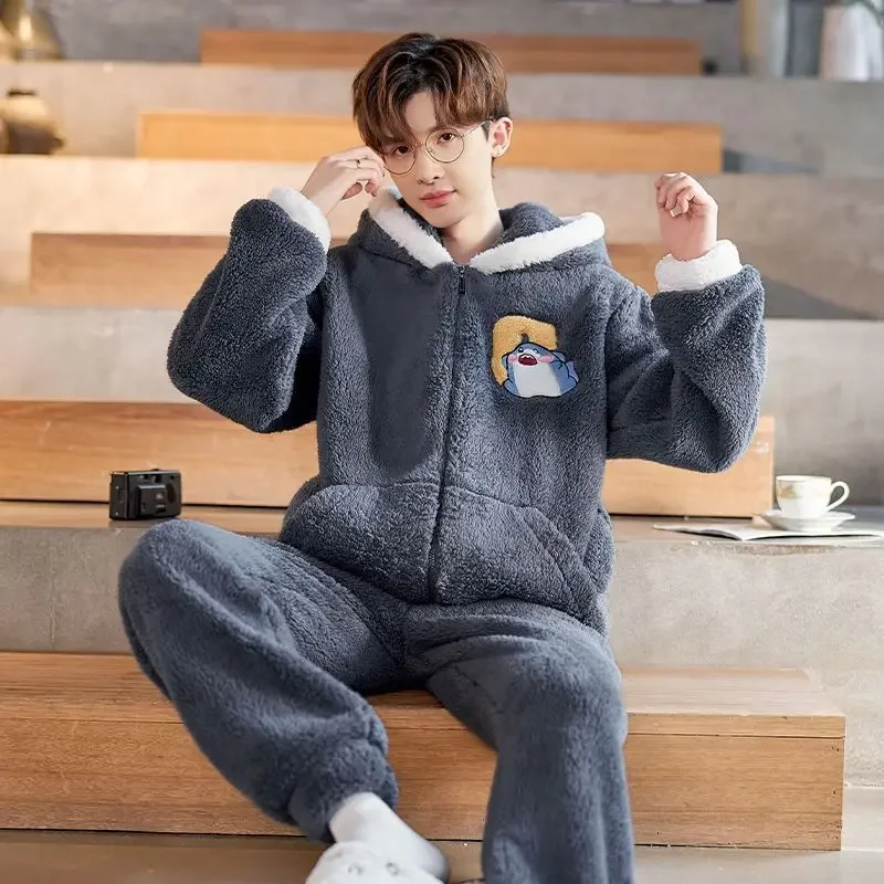 Zipper Coral Velvet Dirt Resistant Pajamas Men Winter Conveniency Flannel Thickened and Fleece Cartoon Youth Zipper Hoodie Set
Zipper Coral Velvet Dirt Resistant Pajamas Men Winter Conveniency Flannel Thickened and Fleece Cartoon Youth Zipper Hoodie Set