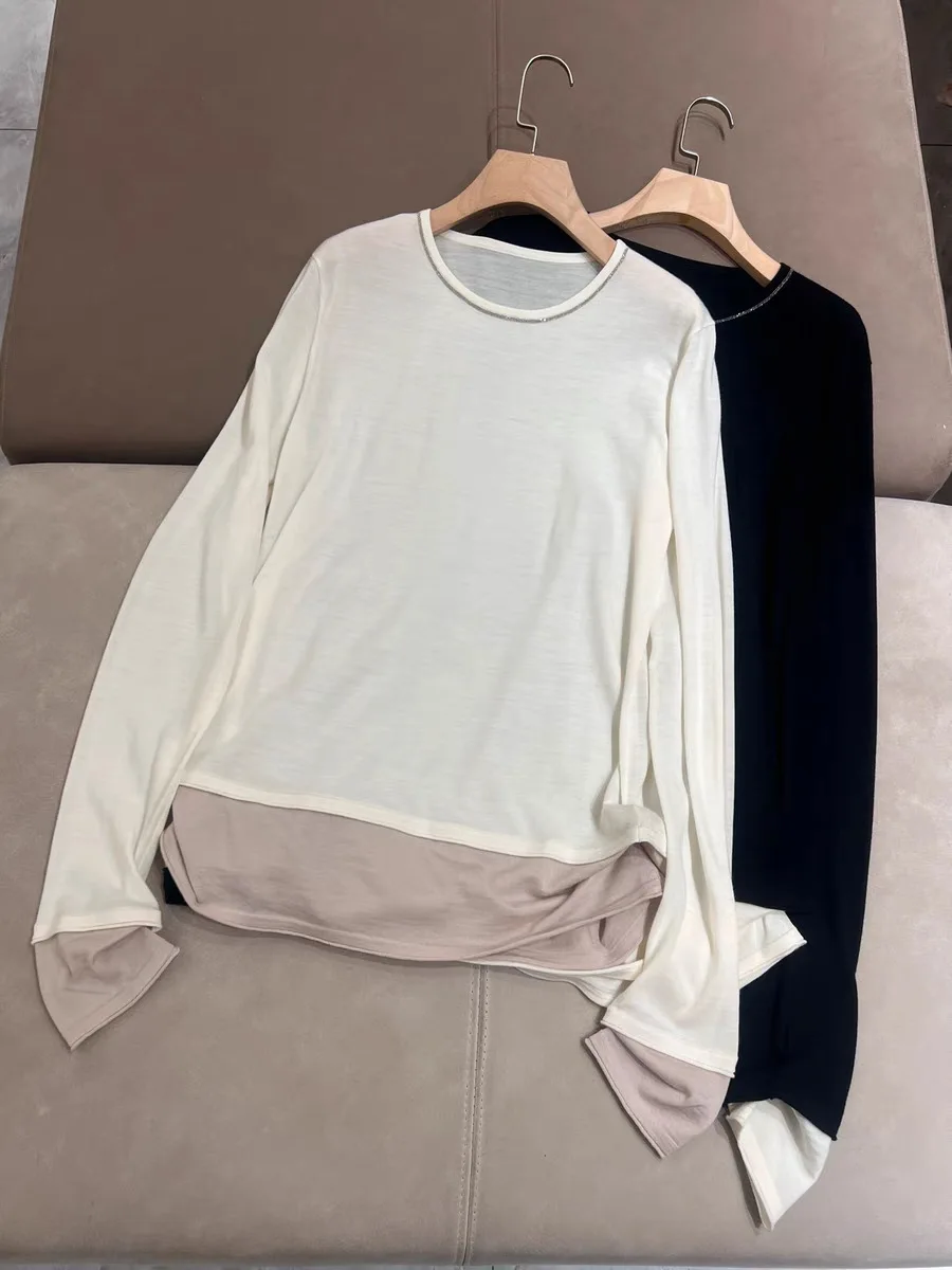 Women Contrast Color T-Shirt Bead Trim O-Neck Long Sleeve Casual Knitted Pullover
Women Contrast Color T-Shirt Bead Trim O-Neck Long Sleeve Casual Knitted Pullover