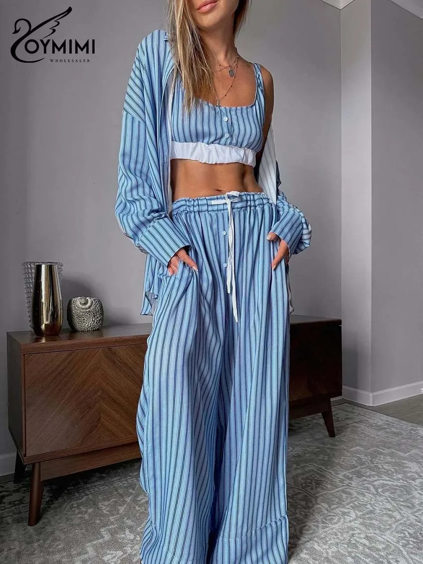 Oymimi Fashion Blue Print 3 Pieces Set For Woman Elegant Long Sleeve Button Shirts And Patchwork Bra + Drawstring Trousers Sets
Oymimi Fashion Blue Print 3 Pieces Set For Woman Elegant Long Sleeve Button Shirts And Patchwork Bra + Drawstring Trousers Sets