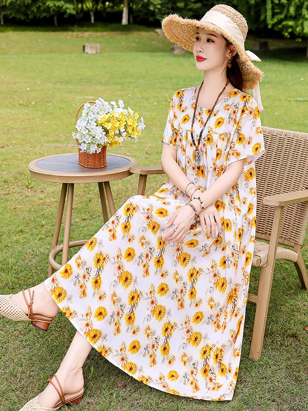 Summer New Fashionable Cotton Silk Dress Women's Midi Size Large Cover Belly Outdoor Wear Casual Print Loose Waist Short Slee...
Summer New Fashionable Cotton Silk Dress Women's Midi Size Large Cover Belly Outdoor Wear Casual Print Loose Waist Short Slee...