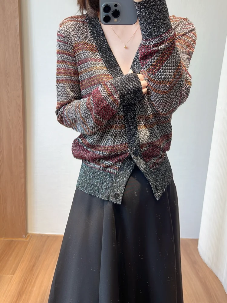 Women's Striped Knitted Cardigan V-Neck Long Sleeve Single Breasted Vintage Ladies Sweater
Women's Striped Knitted Cardigan V-Neck Long Sleeve Single Breasted Vintage Ladies Sweater