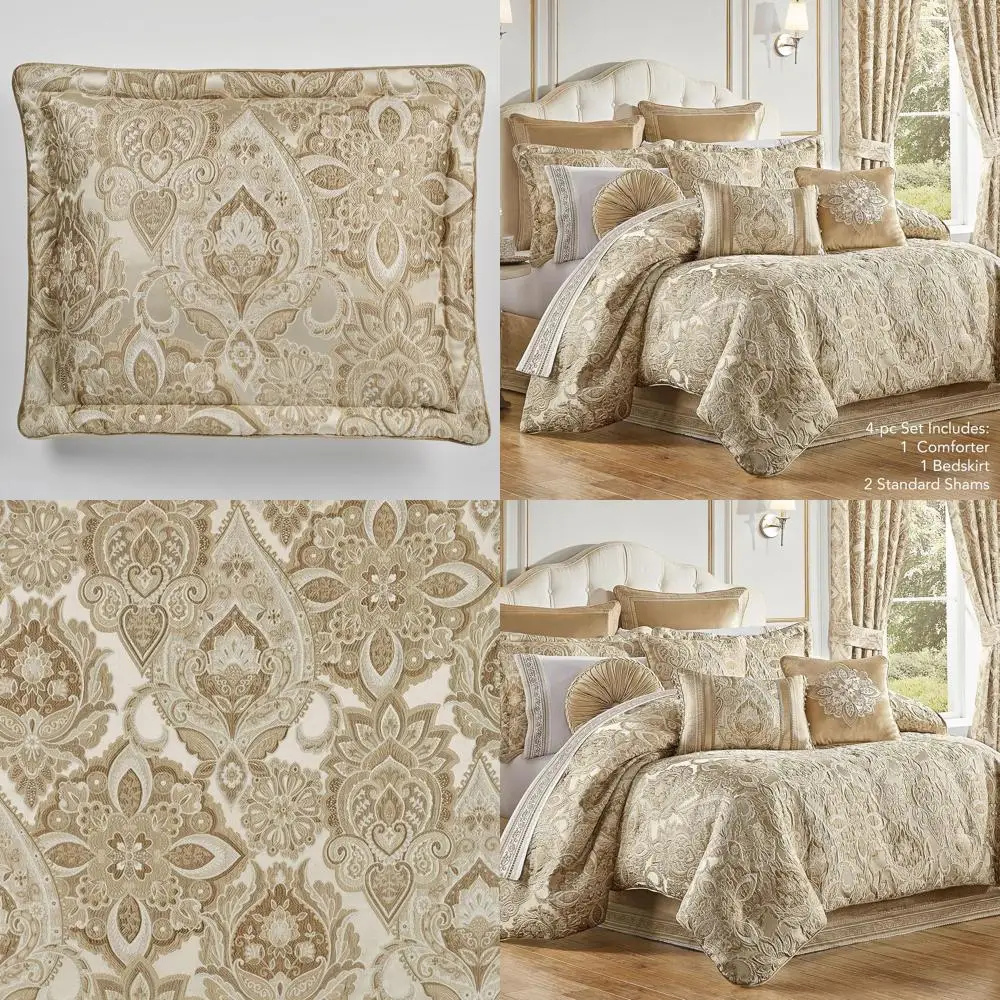 Elegant Neutral Bedding Set with Damask and Velvet Accents: Queen Comforter, Bedskirt, 2 Shams
Elegant Neutral Bedding Set with Damask and Velvet Accents: Queen Comforter, Bedskirt, 2 Shams