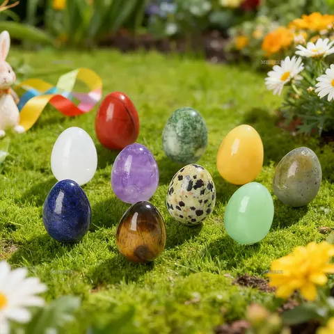 10pcs Natural Mixed Crystal Easter Egg Set, Used for Easter Decoration, Healing Crystals for Energy Balance