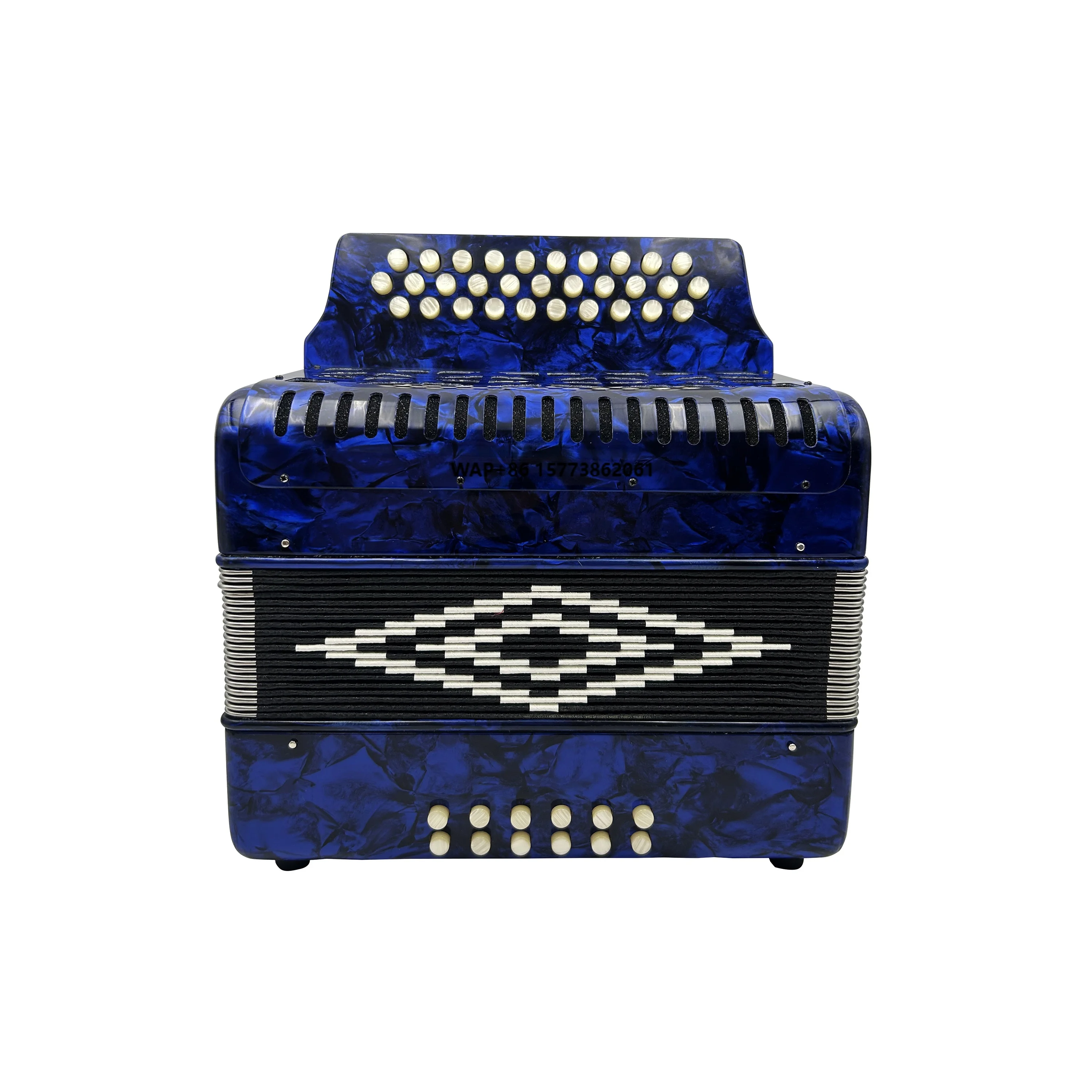 Diatonic Wood Accordion Instrument 31 Buttons 12 Bass Student Royal Blue Celluloid White JB3112A Model Portable
Diatonic Wood Accordion Instrument 31 Buttons 12 Bass Student Royal Blue Celluloid White JB3112A Model Portable