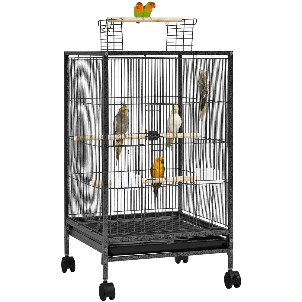 31 Inch Wrought Iron Bird Cage with Rolling Stand Open Top Design Small Birds Includes Feeders Dowel Perches
31 Inch Wrought Iron Bird Cage with Rolling Stand Open Top Design Small Birds Includes Feeders Dowel Perches