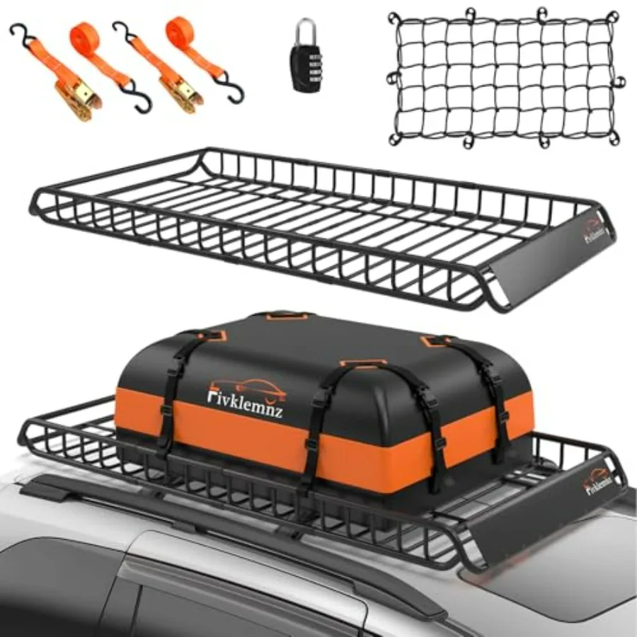 Universal Roof Rack Cargo Carrier 77x36x5 Inch Aluminum Roof Basket with 15 Cubic Feet Waterproof Rooftop Cargo Bag 46x34x17 In
Universal Roof Rack Cargo Carrier 77x36x5 Inch Aluminum Roof Basket with 15 Cubic Feet Waterproof Rooftop Cargo Bag 46x34x17 In