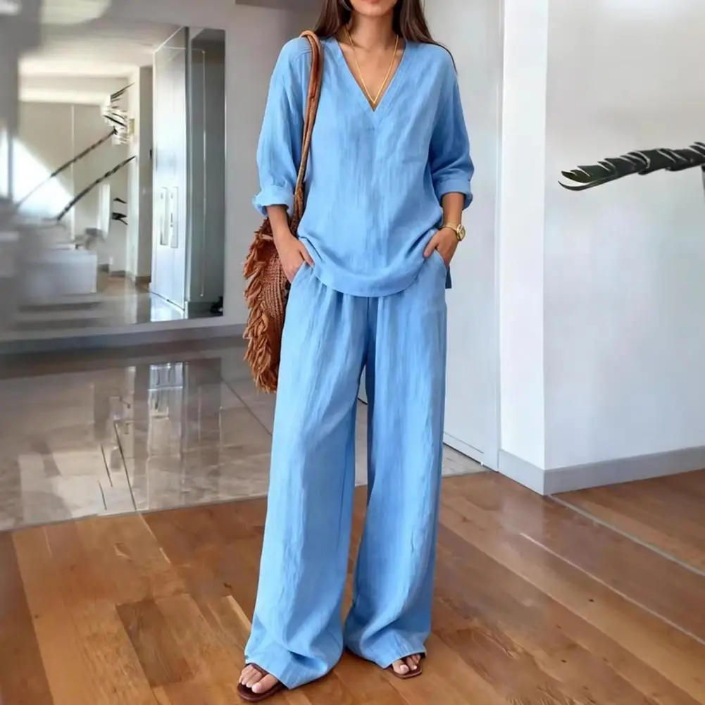 Women's V Neck Shirts Matching Pants SET Summer Casual V-Neck Shirt Top Wide Leg Pants Multiple Colors Casual Women Outfit
Women's V Neck Shirts Matching Pants SET Summer Casual V-Neck Shirt Top Wide Leg Pants Multiple Colors Casual Women Outfit