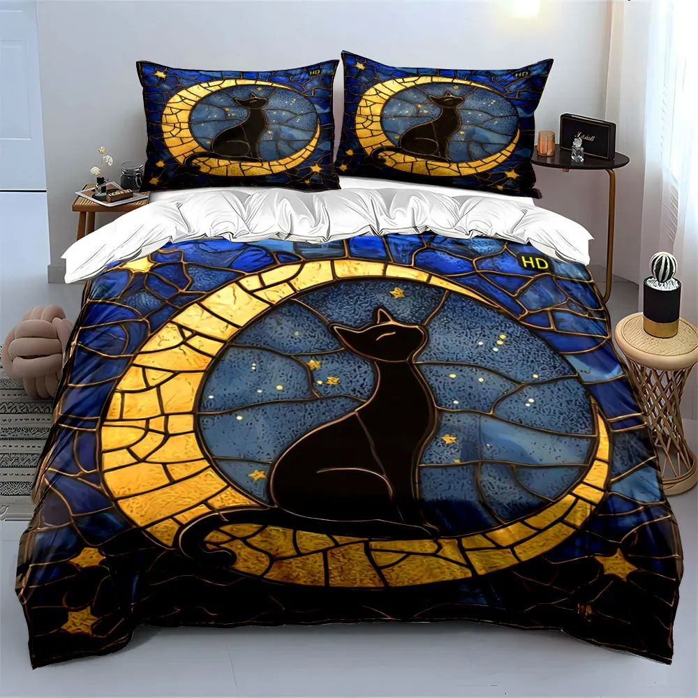 "Stained Glass Moon Cat Decor" Soft Comfortable Duvet Cover Bedding Set Included 1*Duvet Cover & 2*Pillowcases, gift
"Stained Glass Moon Cat Decor" Soft Comfortable Duvet Cover Bedding Set Included 1*Duvet Cover & 2*Pillowcases, gift
