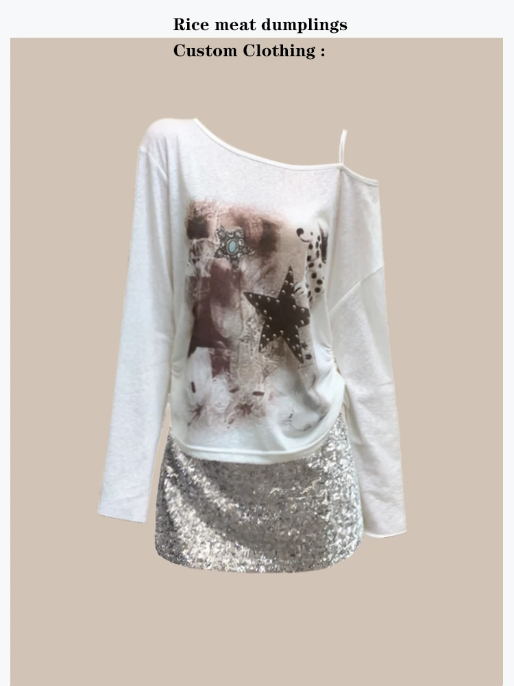 Fashionable Loose Fit Glitter Print Halter T-Shirt And Short Skirt Two Piece Set Women's Summer Long Sleeve Casual Outfit
Fashionable Loose Fit Glitter Print Halter T-Shirt And Short Skirt Two Piece Set Women's Summer Long Sleeve Casual Outfit