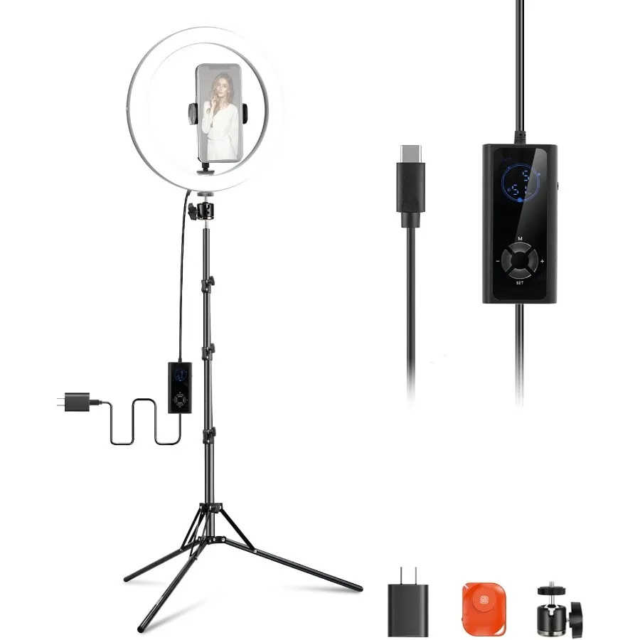 12 светодиодных кольцевых фонарей мощностью 24 Вт со штативом, двухцветный, 29007000K, USB C PD, вход CRI97+, 1810 люкс, 0,5 м, совместимый с iPho
12 светодиодных кольцевых фонарей мощностью 24 Вт со штативом, двухцветный, 29007000K, USB C PD, вход CRI97+, 1810 люкс, 0,5 м, совместимый с iPho
