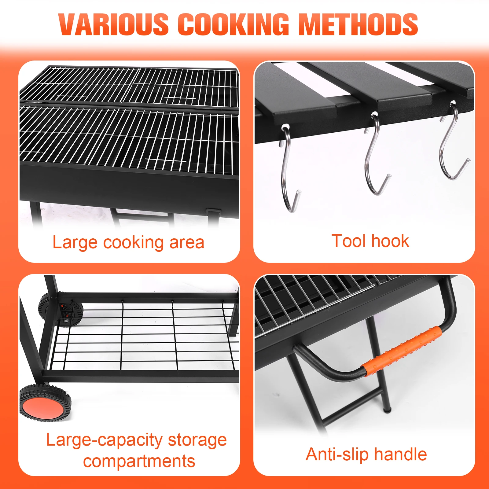 Extra Large Portable Charcoal Grill 871 Square Inches Cooking Area Charcoal BBQ Barrel Grill with 2 Foldable Side Tables
Extra Large Portable Charcoal Grill 871 Square Inches Cooking Area Charcoal BBQ Barrel Grill with 2 Foldable Side Tables