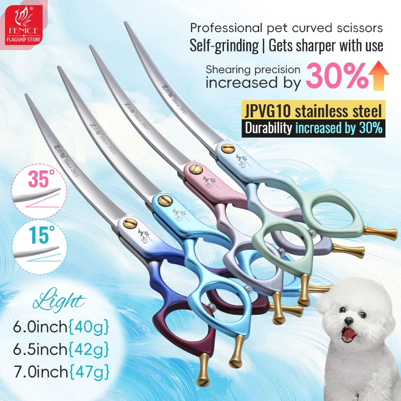 Fenice King Series Pet Grooming Scissors 6/6.5/7 Inch Self Grinding JPVG10 Lightweight Curved 35°&15° Shears Animal Hair Cutting
Fenice King Series Pet Grooming Scissors 6/6.5/7 Inch Self Grinding JPVG10 Lightweight Curved 35°&15° Shears Animal Hair Cutting