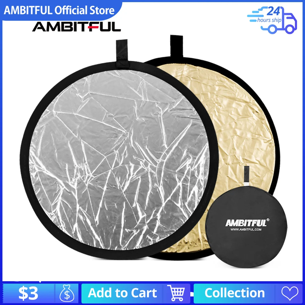 AMBITFUL 60cm 2 in 1 Gold and Silver Collapsible Light Round Photography Reflector Fill Light Board for Studio Multi Photo Disc
AMBITFUL 60cm 2 in 1 Gold and Silver Collapsible Light Round Photography Reflector Fill Light Board for Studio Multi Photo Disc