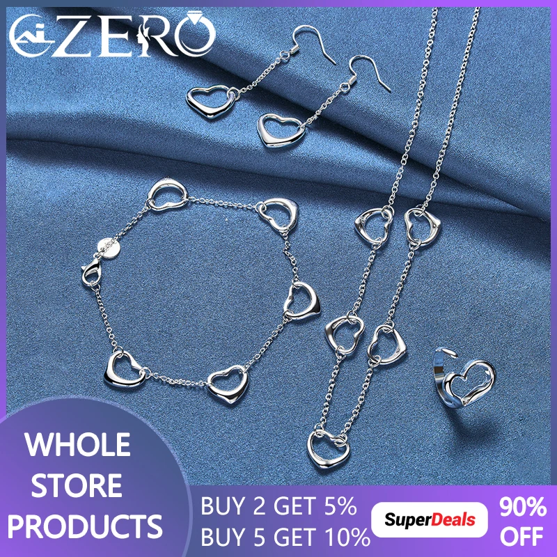 ALIZERO 925 Sterling Silver Heart Necklace Bracelet Earrings Ring Jewelry Set For Women Fashion Charm Wedding Jewelry Gift
ALIZERO 925 Sterling Silver Heart Necklace Bracelet Earrings Ring Jewelry Set For Women Fashion Charm Wedding Jewelry Gift
