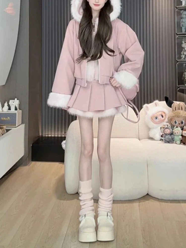 Зимний милый комплект для девочек: плюшевая куртка с капюшоном и кроличьими ушками, юбка А-силуэта с высокой талией, на молнии, повседневная одежда
Зимний милый комплект для девочек: плюшевая куртка с капюшоном и кроличьими ушками, юбка А-силуэта с высокой талией, на молнии, повседневная одежда