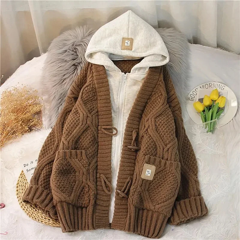 Patchwork Hooded Knit Sweatshirt Women Cable Loose Lazy Casual Coat Fall Winter Preppy Style Zip Chic Harajuku Y2K Cardigan
Patchwork Hooded Knit Sweatshirt Women Cable Loose Lazy Casual Coat Fall Winter Preppy Style Zip Chic Harajuku Y2K Cardigan