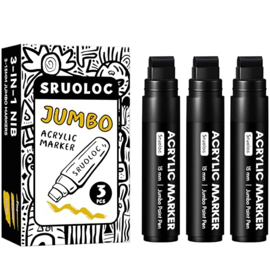 3 Jumbo Permanent Markers, 15mm Thick Wide Tip, Large Acrylic Paint Markers for Rock Painting, Poster, Stone, Ceramic, Glass, W
3 Jumbo Permanent Markers, 15mm Thick Wide Tip, Large Acrylic Paint Markers for Rock Painting, Poster, Stone, Ceramic, Glass, W