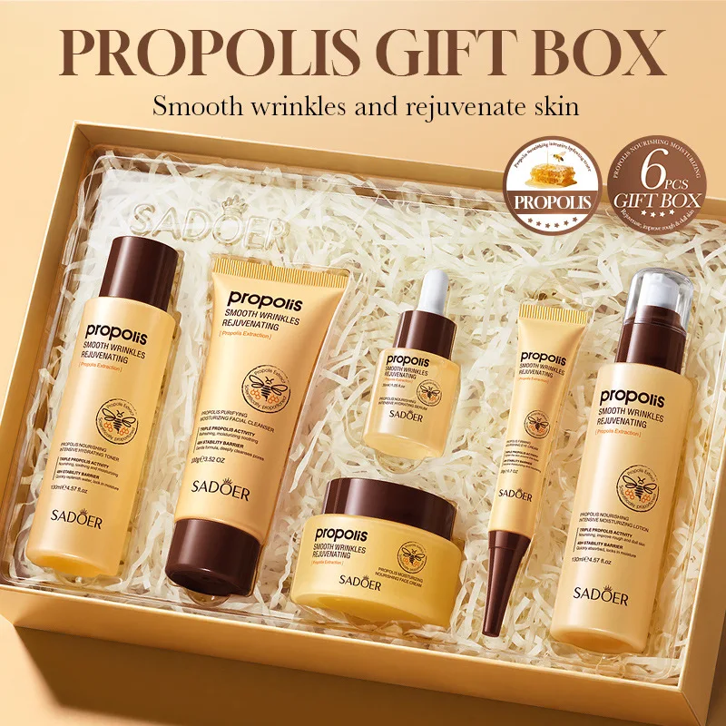 6pcs/Set propolis Care Sets Face Cream Serum Toner Facial Cleanser Sunscreen Eye Cream Face Skin Care Set Product Gift box
6pcs/Set propolis Care Sets Face Cream Serum Toner Facial Cleanser Sunscreen Eye Cream Face Skin Care Set Product Gift box
