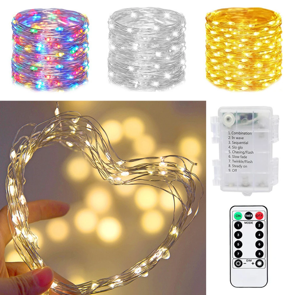 8 Mode Battery LED Fairy Lights Remote Copper/Silver Wire Light Garland Birthday Wedding Party String Lights for Home Decoration
8 Mode Battery LED Fairy Lights Remote Copper/Silver Wire Light Garland Birthday Wedding Party String Lights for Home Decoration