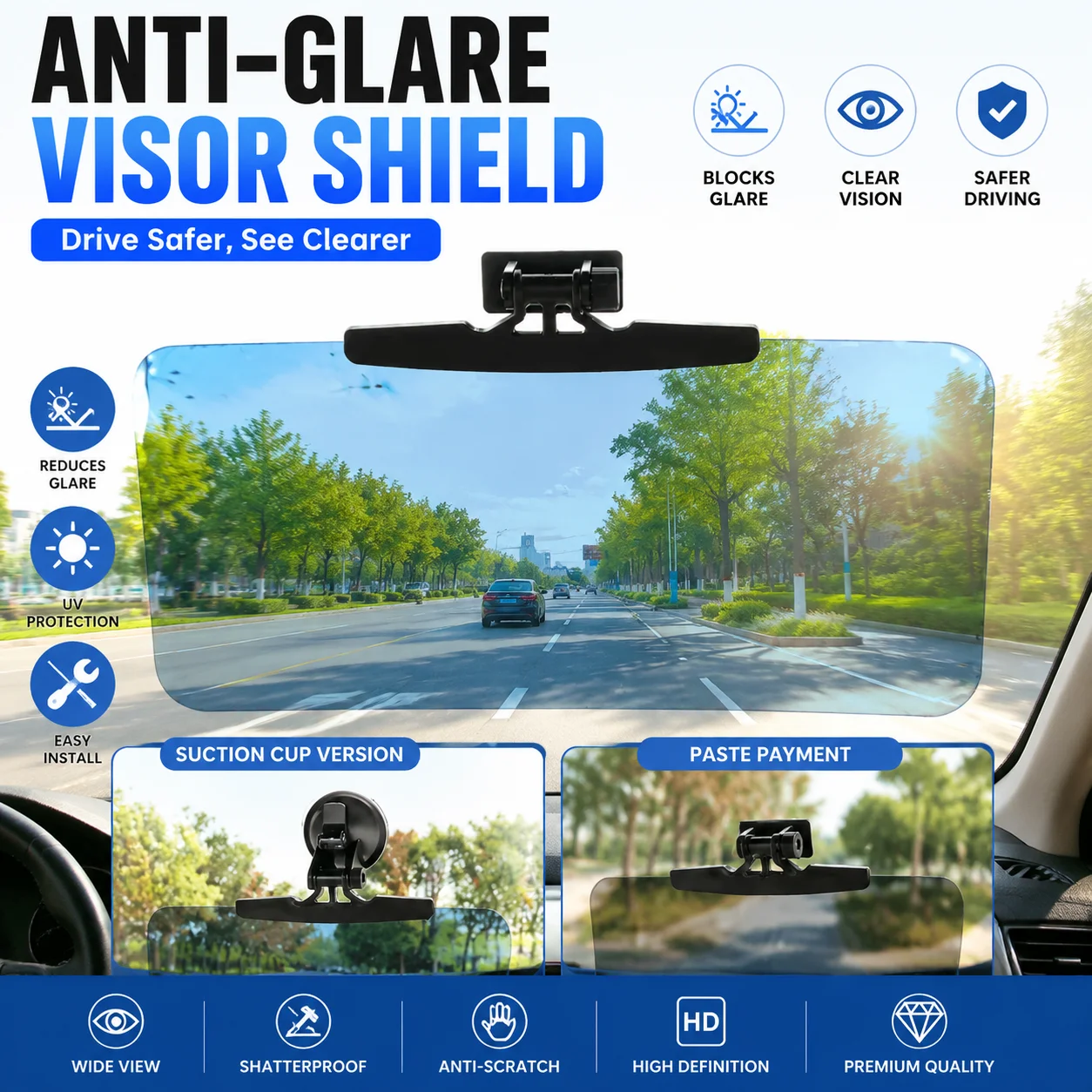 Universal Car Sun Visor Anti-Glare Car Visor with Suction Cup Day Night Vision for Auto SUV Accessories
Universal Car Sun Visor Anti-Glare Car Visor with Suction Cup Day Night Vision for Auto SUV Accessories