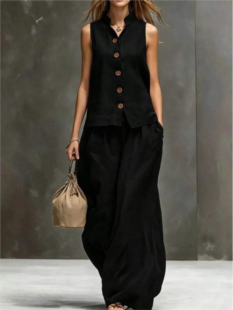 Woman 2 Piece Set Outfit 2026 New Sleeveless Vest Wide Leg Pants Two-piece Set Solid Color Loose Comfortable Simple Style Casual
Woman 2 Piece Set Outfit 2026 New Sleeveless Vest Wide Leg Pants Two-piece Set Solid Color Loose Comfortable Simple Style Casual