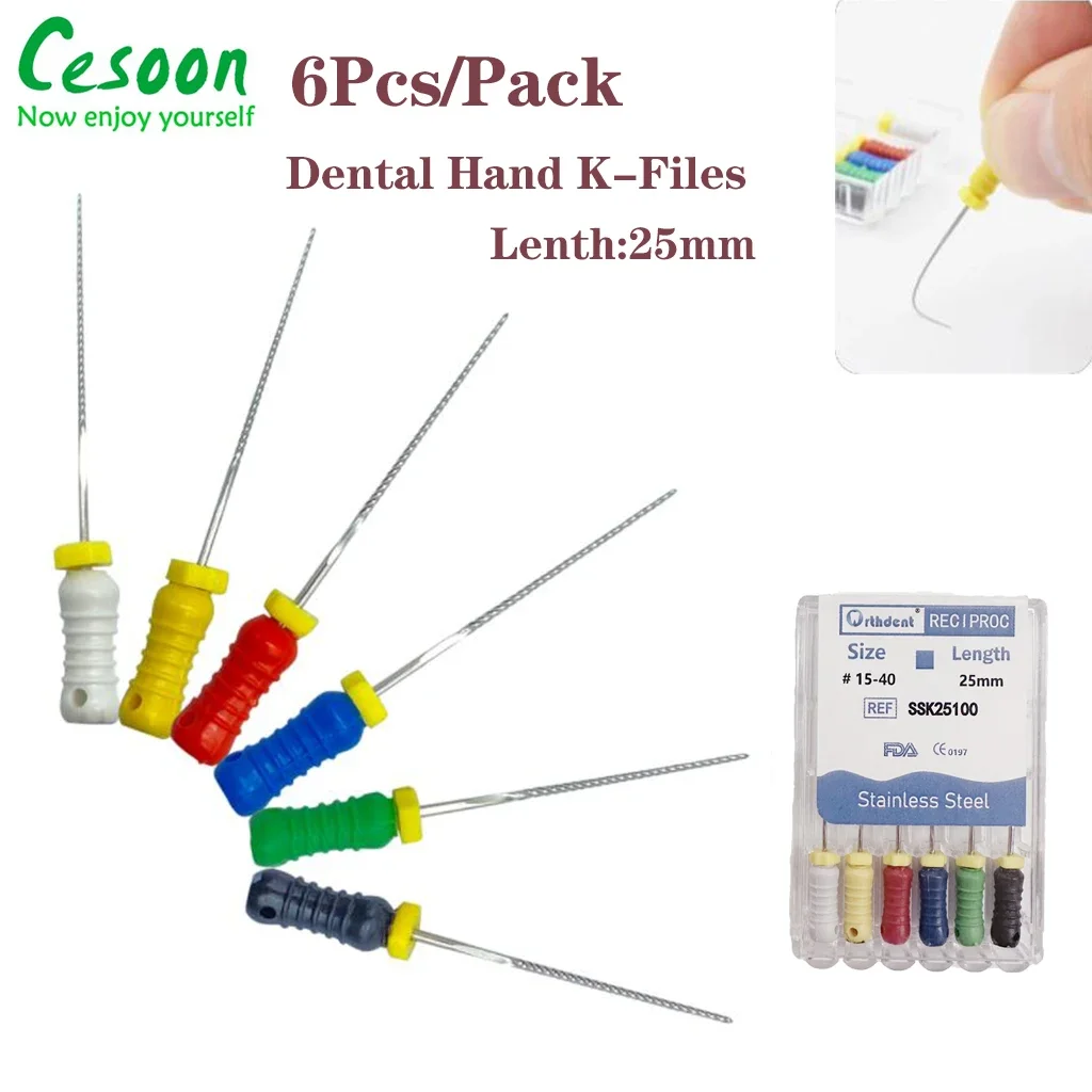 6Pcs/Pack 25mm Dental Hand K-Files Stainless Steel Endodontic Root Canal Files Dental Root Canal Files Treatment Tool
6Pcs/Pack 25mm Dental Hand K-Files Stainless Steel Endodontic Root Canal Files Dental Root Canal Files Treatment Tool