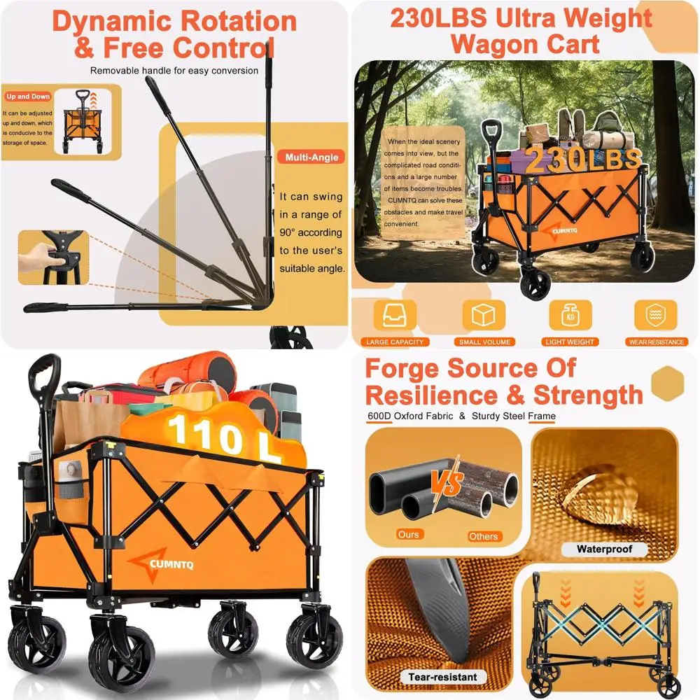 Foldable Utility Wagon with 230lbs Capacity for Outdoor, Beach, Grocery, Camping, Shopping - Orange
Foldable Utility Wagon with 230lbs Capacity for Outdoor, Beach, Grocery, Camping, Shopping - Orange