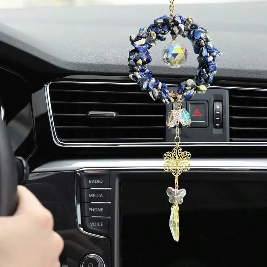 Handmade Car Hanging Charm With Blue Stone And Crystal Pendant For Rearview Mirror Decoration
Handmade Car Hanging Charm With Blue Stone And Crystal Pendant For Rearview Mirror Decoration