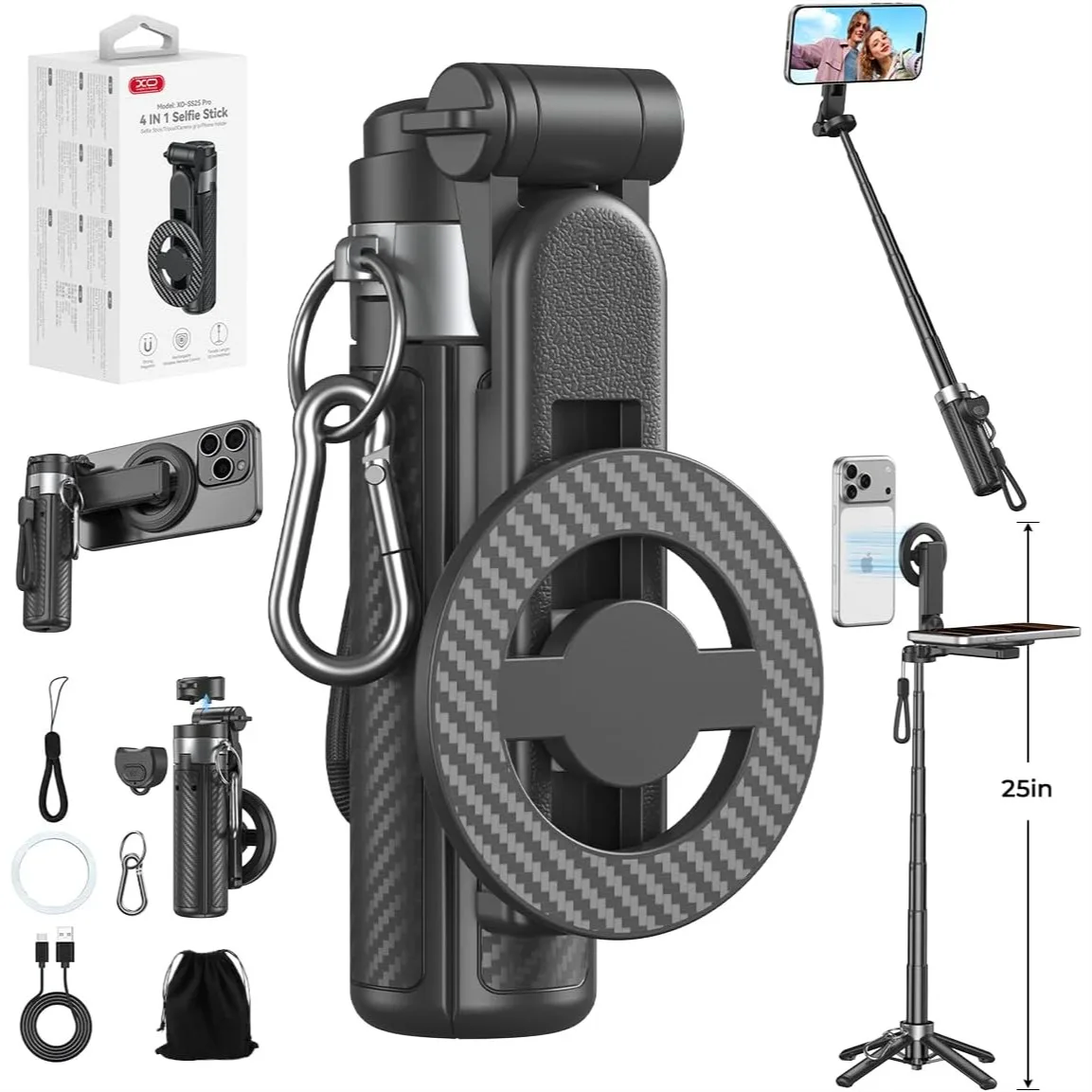 5-In-1 Magnetic Selfie Stick With Remote For Cell Phone 360° Rotation Mini Tripod Camera Grip Handheld Stabilizer Phone Stand Extend To 25 Inches
5-In-1 Magnetic Selfie Stick With Remote For Cell Phone 360° Rotation Mini Tripod Camera Grip Handheld Stabilizer Phone Stand Extend To 25 Inches