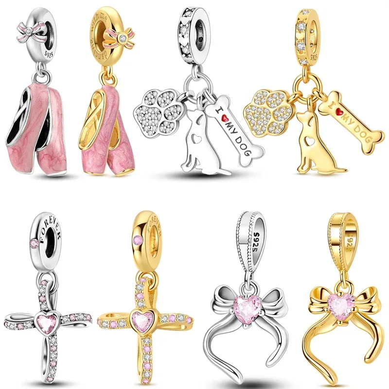 Подвески-шармы из стерлингового серебра 925 пробы: бантики, золотые танцевальные туфли, розовые цирконы, собачки. Подходят для женских браслетов.
Подвески-шармы из стерлингового серебра 925 пробы: бантики, золотые танцевальные туфли, розовые цирконы, собачки. Подходят для женских браслетов.