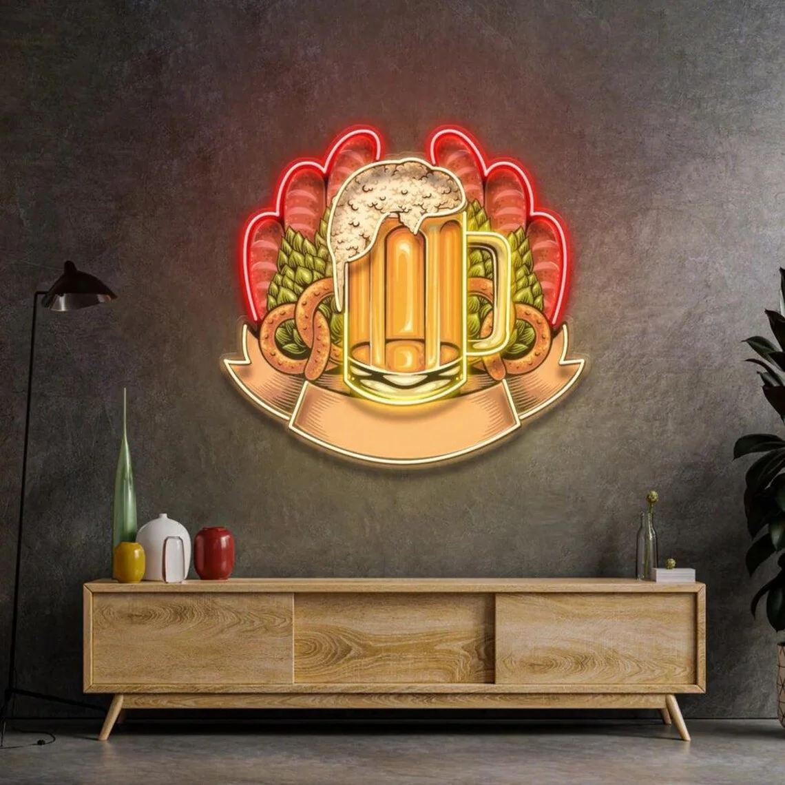 Beer Mug Neon Sign Bar Club Wall Decor with Sausages Hops and Pretzels Neon for Home Man Cave Brewery Sign
Beer Mug Neon Sign Bar Club Wall Decor with Sausages Hops and Pretzels Neon for Home Man Cave Brewery Sign
